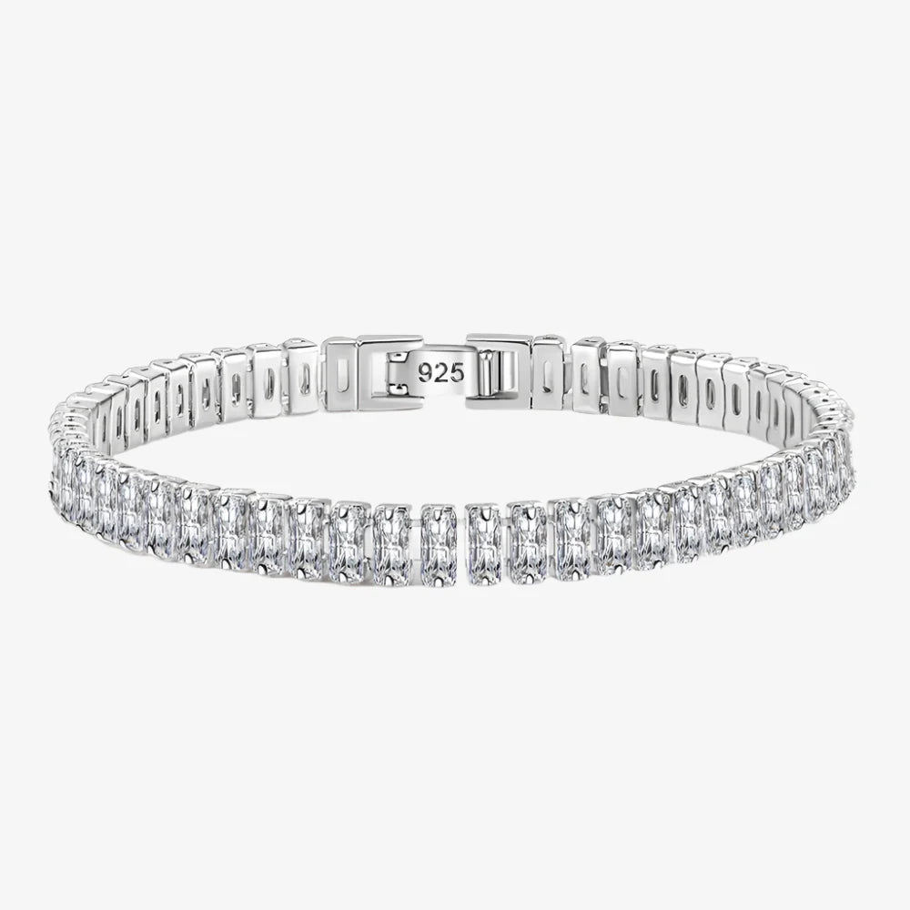 Silver bracelet with clear stones on a white background, featuring the luh brand.