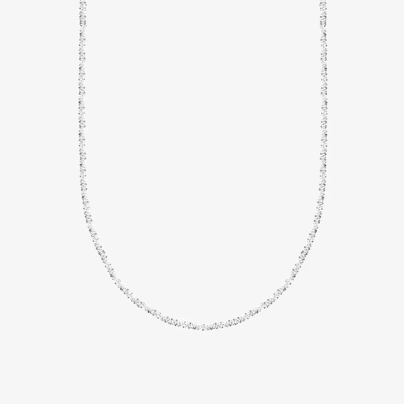 Silver chain necklace on a white background