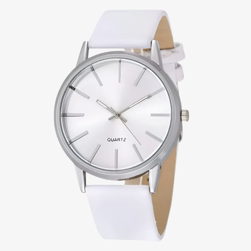 White watch with a white strap on a white background
